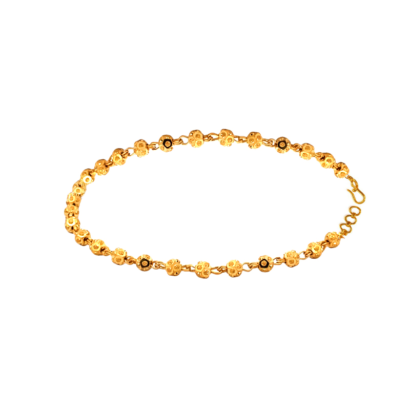 22K Yellow Gold Beaded Ball Chain Bracelet - 7.5 inch